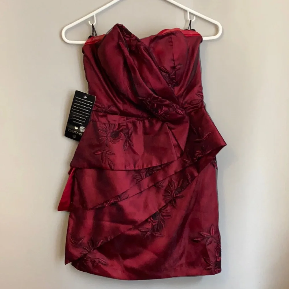 NWT Bebe XS Jayden Strapless Firecracker Red Dress NYE Christmas - Picture 2 of 6
